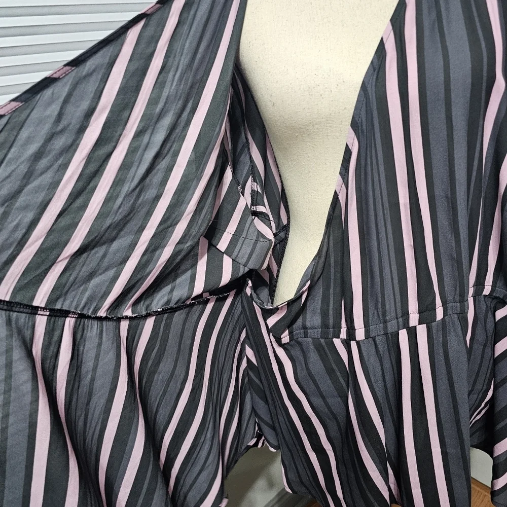 Torrid Crepe Surplice Top in Pink Stripe Long Sleeve Blouse